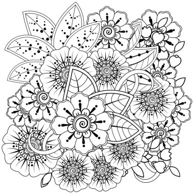 Mehndi 'nin kına, mehndi, dövme, dekorasyon çiçeği. Etnik doğu tarzında dekoratif bir süs. Karalama süsü. El çizimi çizimi çizimi. boyama kitabı sayfası.