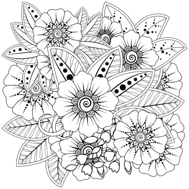 Mehndi 'nin kına, mehndi, dövme, dekorasyon çiçeği. Etnik doğu tarzında dekoratif bir süs. Karalama süsü. El çizimi çizimi çizimi. boyama kitabı sayfası.