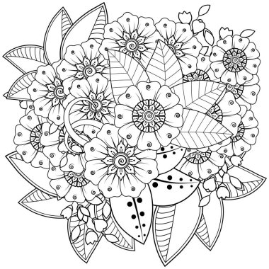 Mehndi 'nin kına, mehndi, dövme, dekorasyon çiçeği. Etnik doğu tarzında dekoratif bir süs. Karalama süsü. El çizimi çizimi çizimi. boyama kitabı sayfası.