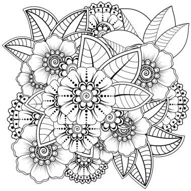 Mehndi 'nin kına, mehndi, dövme, dekorasyon çiçeği. Etnik doğu tarzında dekoratif bir süs. Karalama süsü. El çizimi çizimi çizimi. boyama kitabı sayfası.