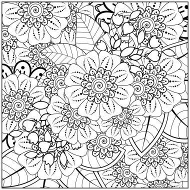 Mehndi 'nin kına, mehndi, dövme, dekorasyon çiçeği. Etnik doğu tarzında dekoratif bir süs. Karalama süsü. El çizimi çizimi çizimi. boyama kitabı sayfası.