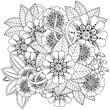 Mehndi 'nin kına, mehndi, dövme, dekorasyon çiçeği. Etnik doğu tarzında dekoratif bir süs. Karalama süsü. El çizimi çizimi çizimi. boyama kitabı sayfası.