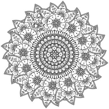 Mehndi 'nin kına, mehndi, dövme, dekorasyon çiçeği. Etnik doğu tarzında dekoratif bir süs. Karalama süsü. El çizimi çizimi çizimi. boyama kitabı sayfası.
