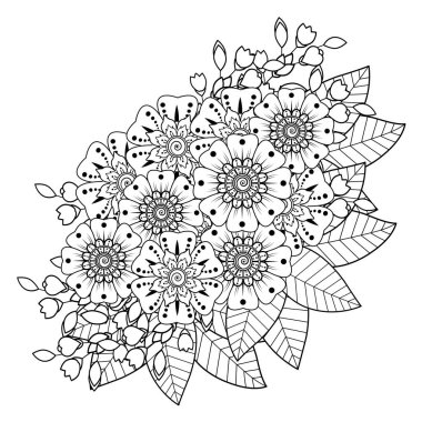 Mehndi 'nin kına, mehndi, dövme, dekorasyon çiçeği. Etnik doğu tarzında dekoratif bir süs. Karalama süsü. El çizimi çizimi çizimi. boyama kitabı sayfası.