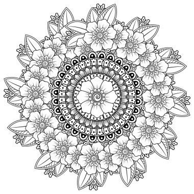 Mehndi 'nin kına, mehndi, dövme, dekorasyon çiçeği. Etnik doğu tarzında dekoratif bir süs. Karalama süsü. El çizimi çizimi çizimi. boyama kitabı sayfası.