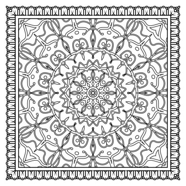 Mehndi 'nin kına, mehndi, dövme, dekorasyon çiçeği. Etnik doğu tarzında dekoratif bir süs. Karalama süsü. El çizimi çizimi çizimi. boyama kitabı sayfası.