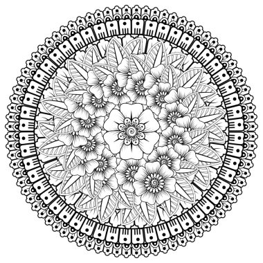 Mehndi 'nin kına, mehndi, dövme, dekorasyon çiçeği. Etnik doğu tarzında dekoratif bir süs. Karalama süsü. El çizimi çizimi çizimi. boyama kitabı sayfası.