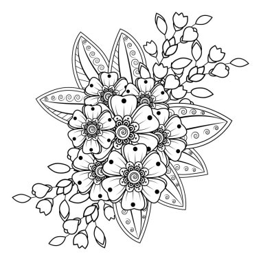 Mehndi 'nin kına, mehndi, dövme, dekorasyon çiçeği. Etnik doğu tarzında dekoratif bir süs. Karalama süsü. El çizimi çizimi çizimi. boyama kitabı sayfası.