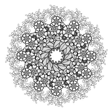 Mehndi 'nin kına, mehndi, dövme, dekorasyon çiçeği. Etnik doğu tarzında dekoratif bir süs. Karalama süsü. El çizimi çizimi çizimi. boyama kitabı sayfası.