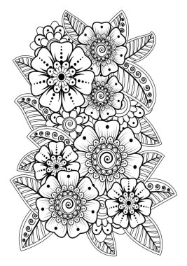 Mehndi 'nin kına, mehndi, dövme, dekorasyon çiçeği. Etnik doğu tarzında dekoratif bir süs. Karalama süsü. El çizimi çizimi çizimi. boyama kitabı sayfası.