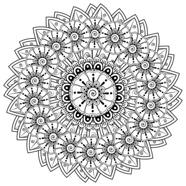 Mehndi 'nin kına, mehndi, dövme, dekorasyon çiçeği. Etnik doğu tarzında dekoratif bir süs. Karalama süsü. El çizimi çizimi çizimi. boyama kitabı sayfası.