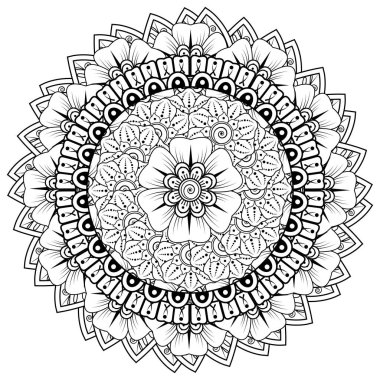 Mehndi 'nin kına, mehndi, dövme, dekorasyon çiçeği. Etnik doğu tarzında dekoratif bir süs. Karalama süsü. El çizimi çizimi çizimi. boyama kitabı sayfası.