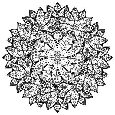Mehndi 'nin kına, mehndi, dövme, dekorasyon çiçeği. Etnik doğu tarzında dekoratif bir süs. Karalama süsü. El çizimi çizimi çizimi. boyama kitabı sayfası.