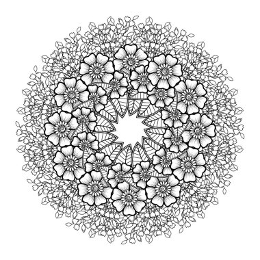 Mehndi 'nin kına, mehndi, dövme, dekorasyon çiçeği. Etnik doğu tarzında dekoratif bir süs. Karalama süsü. El çizimi çizimi çizimi. boyama kitabı sayfası.