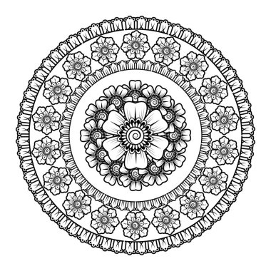 Mehndi 'nin kına, mehndi, dövme, dekorasyon çiçeği. Etnik doğu tarzında dekoratif bir süs. Karalama süsü. El çizimi çizimi çizimi. boyama kitabı sayfası.