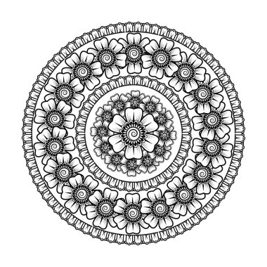 Mehndi 'nin kına, mehndi, dövme, dekorasyon çiçeği. Etnik doğu tarzında dekoratif bir süs. Karalama süsü. El çizimi çizimi çizimi. boyama kitabı sayfası.