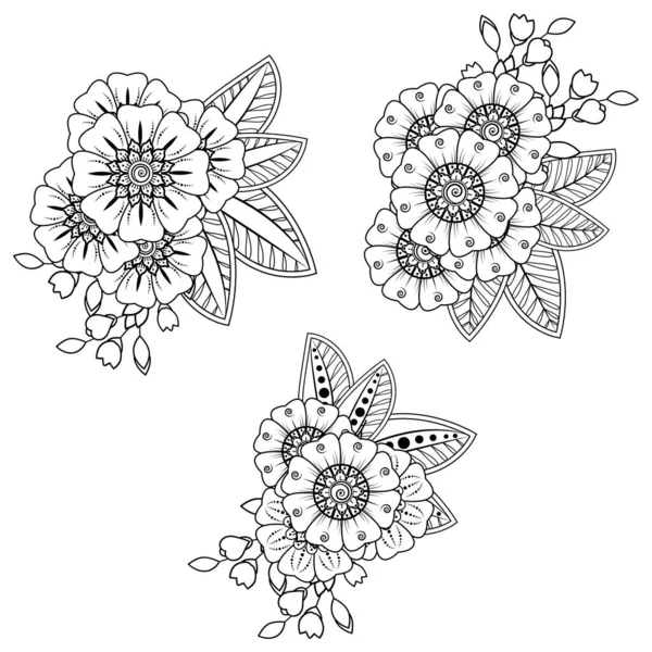 Mehndi 'nin kına, mehndi, dövme, dekorasyon çiçeği. Etnik doğu tarzında dekoratif bir süs. Karalama süsü. El çizimi çizimi çizimi. boyama kitabı sayfası.