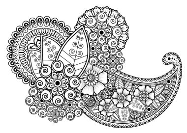 Mehndi 'nin kına, mehndi, dövme, dekorasyon çiçeği. Etnik doğu tarzında dekoratif bir süs. Karalama süsü. El çizimi çizimi çizimi. boyama kitabı sayfası.