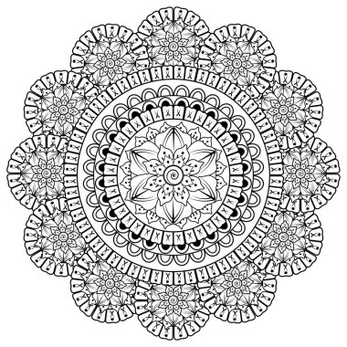 Mehndi 'nin kına, mehndi, dövme, dekorasyon çiçeği. Etnik doğu tarzında dekoratif bir süs. Karalama süsü. El çizimi çizimi çizimi. boyama kitabı sayfası.