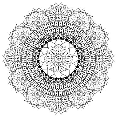 Mehndi 'nin kına, mehndi, dövme, dekorasyon çiçeği. Etnik doğu tarzında dekoratif bir süs. Karalama süsü. El çizimi çizimi çizimi. boyama kitabı sayfası.