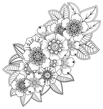 Mehndi 'nin kına, mehndi, dövme, dekorasyon çiçeği. Etnik doğu tarzında dekoratif bir süs. Karalama süsü. El çizimi çizimi çizimi. boyama kitabı sayfası.