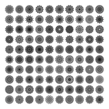 Mandala takımı. Mehndi 'nin kına, mehndi, dövme, dekorasyon çiçeği. Etnik doğu tarzında dekoratif bir süs. Karalama süsü. El çizimi çizimi çizimi. boyama kitabı sayfası.