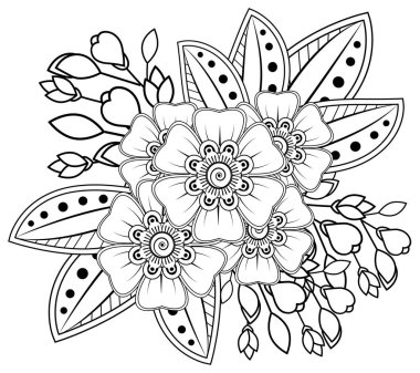 Mehndi 'nin kına, mehndi, dövme, dekorasyon çiçeği. Etnik doğu tarzında dekoratif bir süs. Karalama süsü. El çizimi çizimi çizimi. boyama kitabı sayfası.