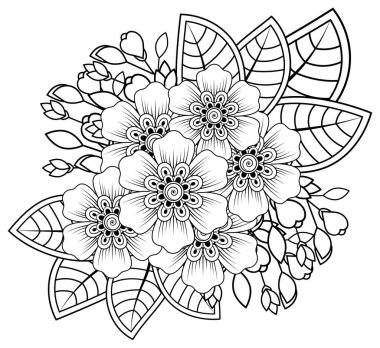 Mehndi 'nin kına, mehndi, dövme, dekorasyon çiçeği. Etnik doğu tarzında dekoratif bir süs. Karalama süsü. El çizimi çizimi çizimi. boyama kitabı sayfası.