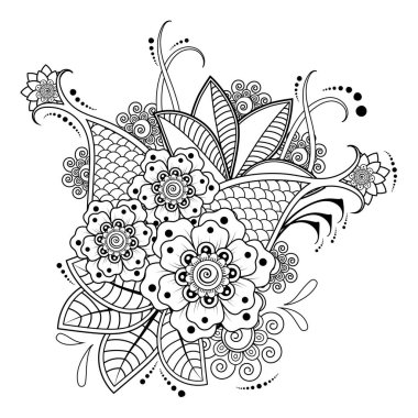 Mehndi 'nin kına, mehndi, dövme, dekorasyon çiçeği. Etnik doğu tarzında dekoratif bir süs. Karalama süsü. El çizimi çizimi çizimi. boyama kitabı sayfası.