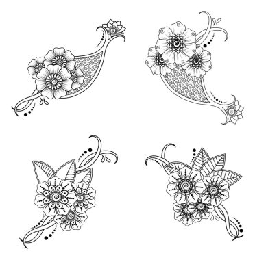 Mehndi 'nin kına, mehndi, dövme, dekorasyon çiçeği. Etnik doğu tarzında dekoratif bir süs. Karalama süsü. El çizimi çizimi çizimi. boyama kitabı sayfası.