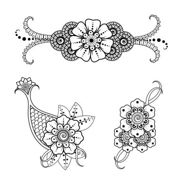 Mehndi 'nin kına, mehndi, dövme, dekorasyon çiçeği. Etnik doğu tarzında dekoratif bir süs. Karalama süsü. El çizimi çizimi çizimi. boyama kitabı sayfası.