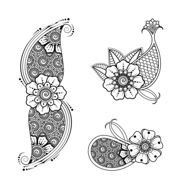 Mehndi 'nin kına, mehndi, dövme, dekorasyon çiçeği. Etnik doğu tarzında dekoratif bir süs. Karalama süsü. El çizimi çizimi çizimi. boyama kitabı sayfası.