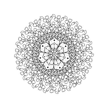 Mehndi 'nin kına, mehndi, dövme, dekorasyon çiçeği. Etnik doğu tarzında dekoratif bir süs. Karalama süsü. El çizimi çizimi çizimi. boyama kitabı sayfası.