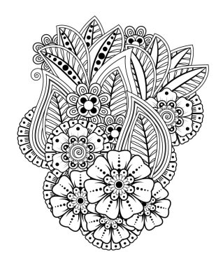 Mehndi 'nin kına, mehndi, dövme, dekorasyon çiçeği. Etnik doğu tarzında dekoratif bir süs. Karalama süsü. El çizimi çizimi çizimi. boyama kitabı sayfası.