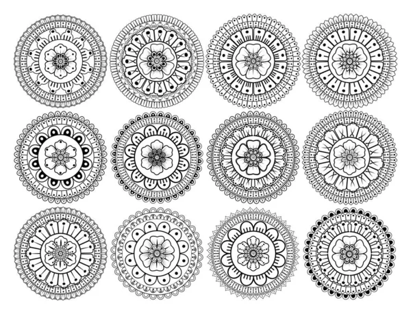 Mehndi 'nin kına, mehndi, dövme, dekorasyon çiçeği. Etnik doğu tarzında dekoratif bir süs. Karalama süsü. El çizimi çizimi çizimi. boyama kitabı sayfası.