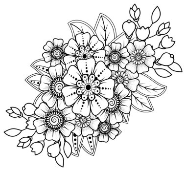 Mehndi 'nin kına, mehndi, dövme, dekorasyon çiçeği. Etnik doğu tarzında dekoratif bir süs. Karalama süsü. El çizimi çizimi çizimi. boyama kitabı sayfası.