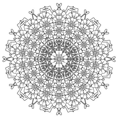 Mehndi 'nin kına, mehndi, dövme, dekorasyon çiçeği. Etnik doğu tarzında dekoratif bir süs. Karalama süsü. El çizimi çizimi çizimi. boyama kitabı sayfası.