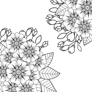 Mehndi 'nin kına, mehndi, dövme, dekorasyon çiçeği. Etnik doğu tarzında dekoratif bir süs. Karalama süsü. El çizimi çizimi çizimi. boyama kitabı sayfası.