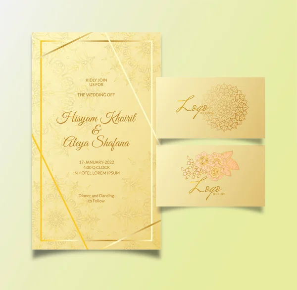 Mehndi Flor Boda Invitación Tarjeta Conjunto — Vector de stock