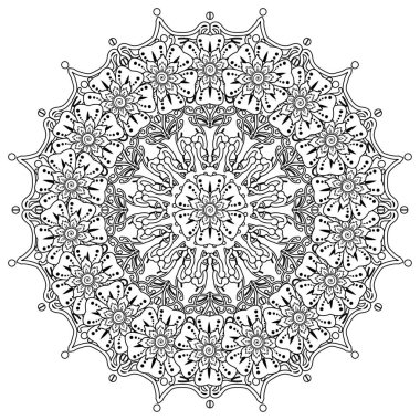 Mehndi 'nin kına, mehndi, dövme, dekorasyon çiçeği. Etnik doğu tarzında dekoratif bir süs. Karalama süsü. El çizimi çizimi çizimi. boyama kitabı sayfası.