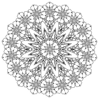 Mehndi 'nin kına, mehndi, dövme, dekorasyon çiçeği. Etnik doğu tarzında dekoratif bir süs. Karalama süsü. El çizimi çizimi çizimi. boyama kitabı sayfası.