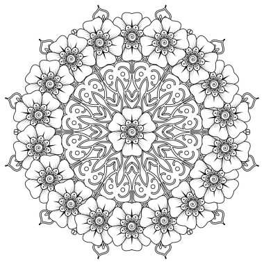 Mehndi 'nin kına, mehndi, dövme, dekorasyon çiçeği. Etnik doğu tarzında dekoratif bir süs. Karalama süsü. El çizimi çizimi çizimi. boyama kitabı sayfası.