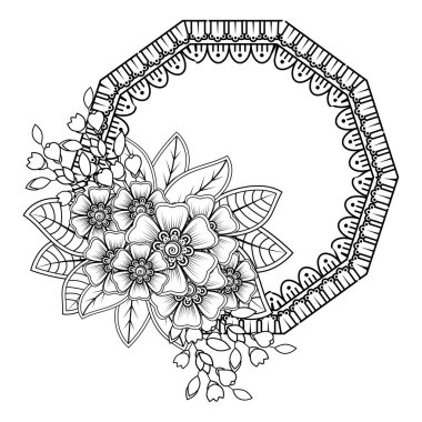 Mehndi 'nin kına, mehndi, dövme, dekorasyon çiçeği. Etnik doğu tarzında dekoratif bir süs. Karalama süsü. El çizimi çizimi çizimi. boyama kitabı sayfası.