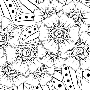 Mehndi 'nin kına, mehndi, dövme, dekorasyon çiçeği. Etnik doğu tarzında dekoratif bir süs. Karalama süsü. El çizimi çizimi çizimi. boyama kitabı sayfası.