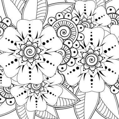 Mehndi 'nin kına, mehndi, dövme, dekorasyon çiçeği. Etnik doğu tarzında dekoratif bir süs. Karalama süsü. El çizimi çizimi çizimi. boyama kitabı sayfası.