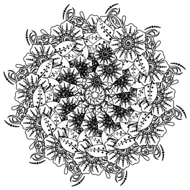 Mehndi 'nin kına, mehndi, dövme, dekorasyon çiçeği. Etnik doğu tarzında dekoratif bir süs. Karalama süsü. El çizimi çizimi çizimi. boyama kitabı sayfası.