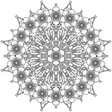 Mehndi 'nin kına, mehndi, dövme, dekorasyon çiçeği. Etnik doğu tarzında dekoratif bir süs. Karalama süsü. El çizimi çizimi çizimi. boyama kitabı sayfası.