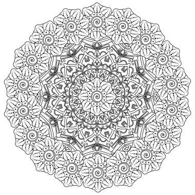 Mehndi 'nin kına, mehndi, dövme, dekorasyon çiçeği. Etnik doğu tarzında dekoratif bir süs. Karalama süsü. El çizimi çizimi çizimi. boyama kitabı sayfası.