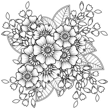 Mehndi 'nin kına, mehndi, dövme, dekorasyon çiçeği. Etnik doğu tarzında dekoratif bir süs. Karalama süsü. El çizimi çizimi çizimi. boyama kitabı sayfası.