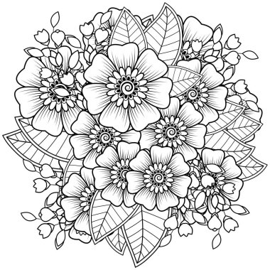 Mehndi 'nin kına, mehndi, dövme, dekorasyon çiçeği. Etnik doğu tarzında dekoratif bir süs. Karalama süsü. El çizimi çizimi çizimi. boyama kitabı sayfası.